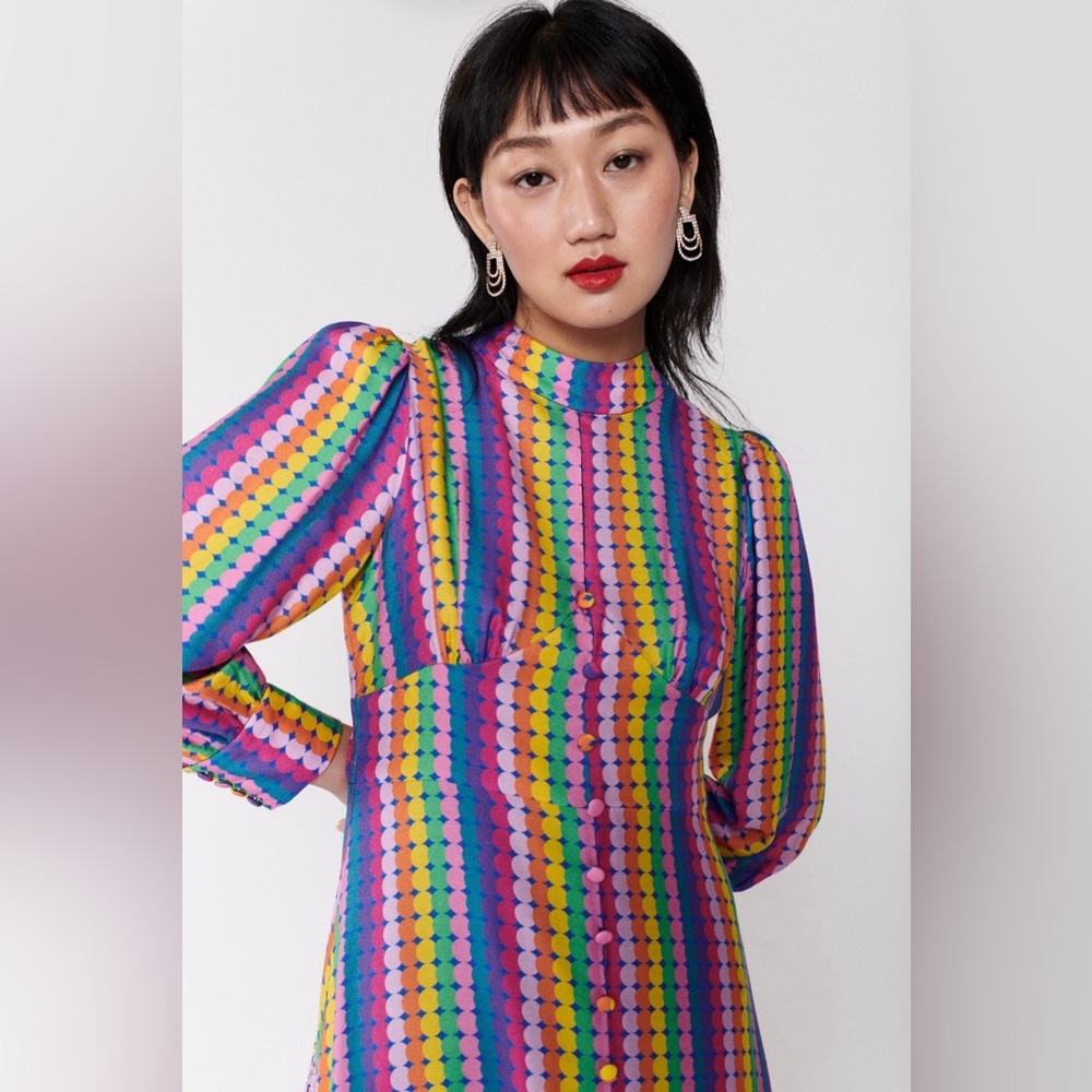 Olivia Rubin Agnes Rainbow Maxi Dress Size 4 Bold Boho Designer Maximalist - Picture 13 of 16